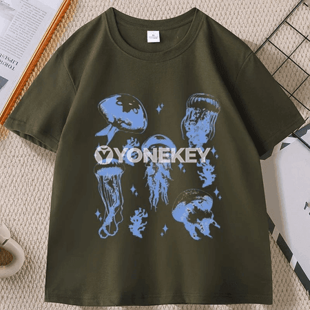 Deňiz janly-jandarly vintage futbolka, rahat gündelik stil