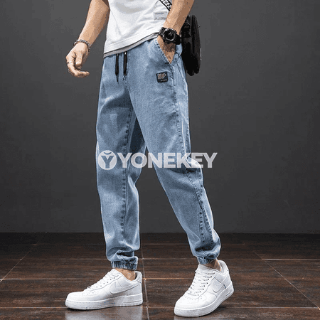 Erkekler üçin giň kesimli cargo jeans, ýaz-tomus