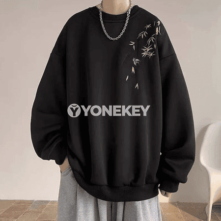 Erkekler üçin giň ölçegli çaply sweatshirt, uzyn ýeňli gündelik köýnek