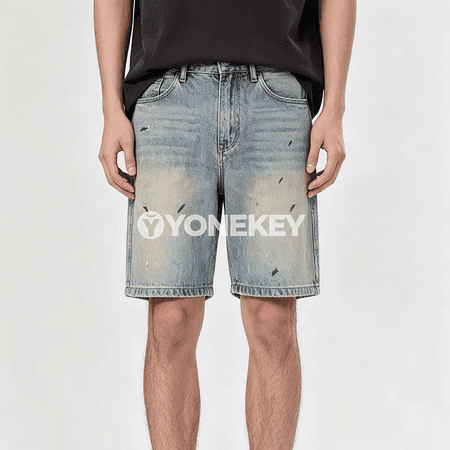 Erkekler üçin vintage denim şortik, rahat tomus stili