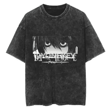 Death Note anime köýnek, uniseks, vintage washed, pagta, şäher stili