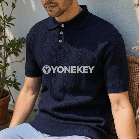 Erkekler üçin ýazky örülen polo boýun gysga ýeňli futbolka