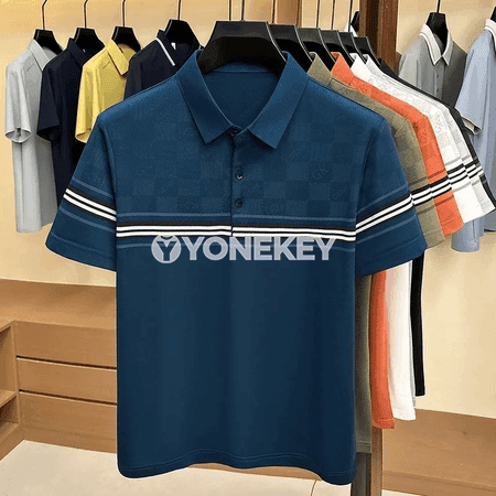 Erkekler üçin ýeňil polo futbolka, gysga ýeňli, iki reňkli