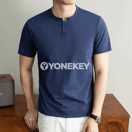 Erkekler üçin iki düwme henley boýunli tomusky dem alýan futbolka