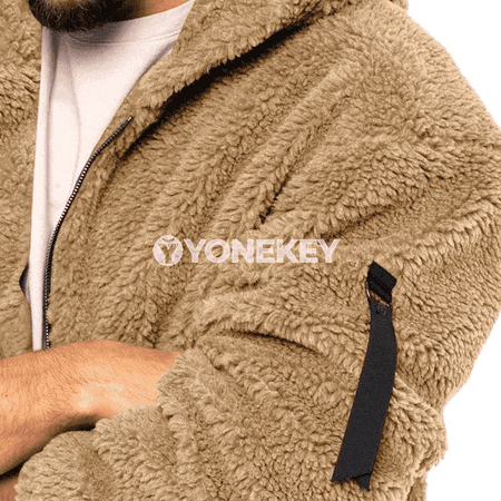 Erkekler üçin ýyly fleece zipli kapşonly kurtka