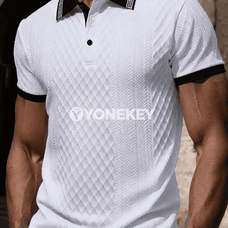 Erkekler üçin sporty, gysga ýeňli jakard polo köýnek