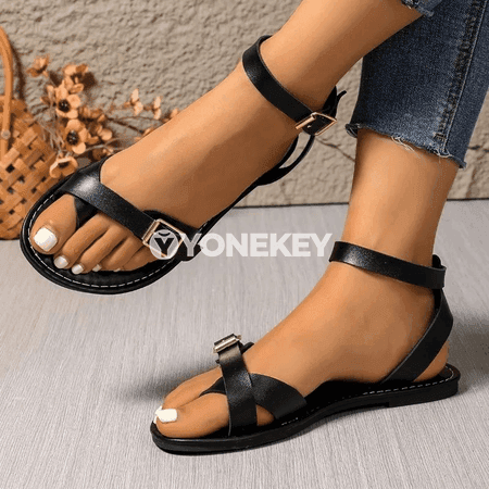 Zenanlar üçin vintage giň ölçegli anti-slip tekiz sandallar