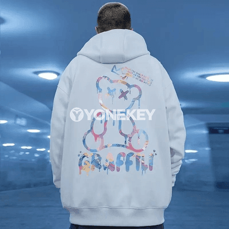 Erkekler üçin ýyly graffiti aýy şekilli hoodi, M-8XL