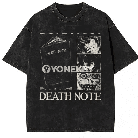 Death Note anime köýnek, uniseks, vintage washed, pagta, şäher stili