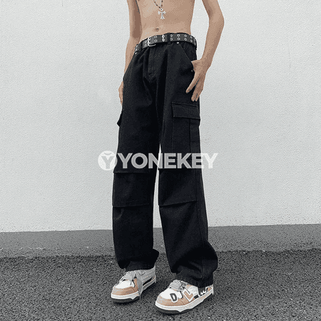 Erkekler üçin giň, göni kesimli güýz-gyz aýa geýilýän jeans balak