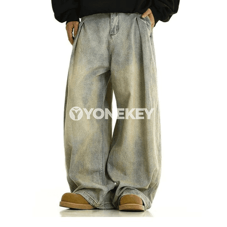 Wintage giň erkek jinsiler, rahat düşýän baggy denim balaklar