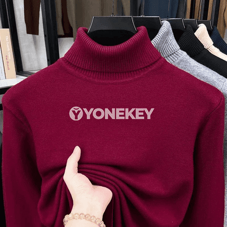 Erkekler üçin ýyly ýaka ýokarky switer, uzyn ýeňli klassik model