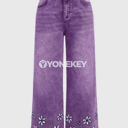 Zenanlar üçin giň ölçegli, elastik belli rahat jeans balaklar