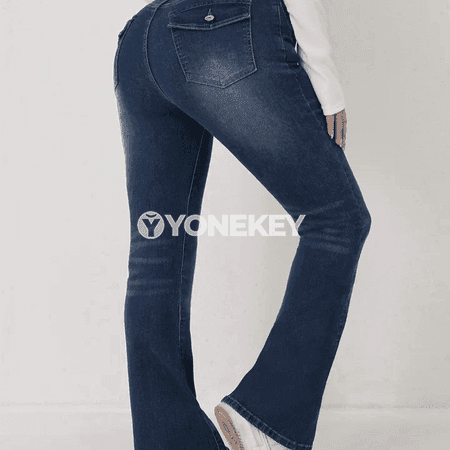 Zenanlar üçin ýokary belli dar kesimli gündelik denim jyns jalbar