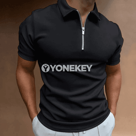 Erkekler üçin dar kesimli half-zip polo köýnek, gara, 8 reňk