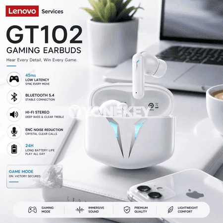 Lenovo GT102 Bluetooth 6.0 simsiz gaming nauşnikler, HD jaňly