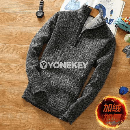 Erkekler üçin ýyly trikotaž switer, zipli, güýz-gyz äheňi