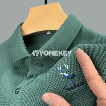 Erkekler üçin nagyşly uzyn ýeňli polo köýnek, bir reňkli