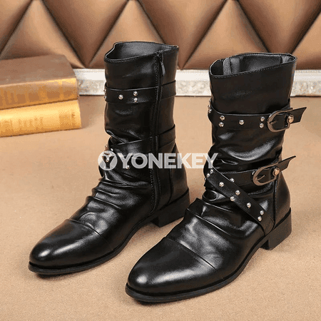 Erkekler üçin ýokary hilli biker ädikleri, gara retro stil