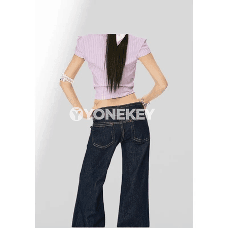 Zenanlar üçin giň, bootcut täze gök jinsy balaklar