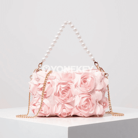 Zenanlar üçin perli we gülli elegant party sumka, crossbody model