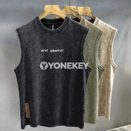 Erkekler üçin ýeňil, giň kesimli sport tank topy, ýeňsiz pagta maýka