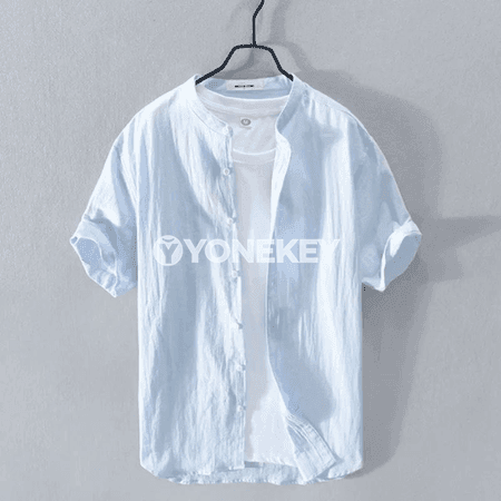 Erkekleriň zygyr-pambyk ýeňil tomus köýnegi, retro stil
