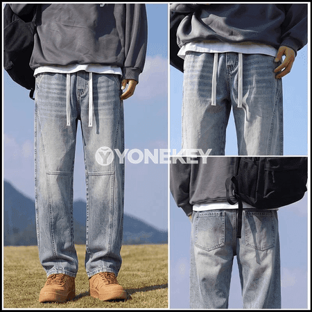 Erkekler üçin göni kesimli klassik denim jeans jalbar