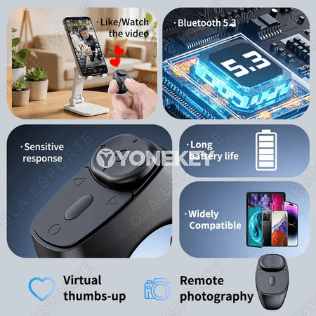Bluetooth dolandyryş halkasy, kamera we media üçin amatly