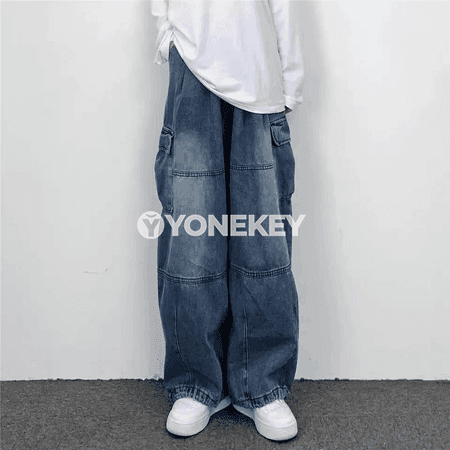 Erkekler üçin giň balaçli gündelik jeans, giň jübi, giňişlikli stil