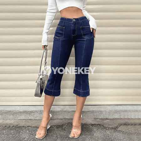 Zenanlar üçin giň kesimli, ýeňil ýokary belli jeans balaklar
