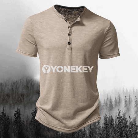 Erkekler üçin ýazky Henley polosy, bir reňkli, gysga ýeňli