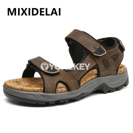 Erkekler üçin ýaz sandallary, hakyky deri, ýeňil we dem alýan