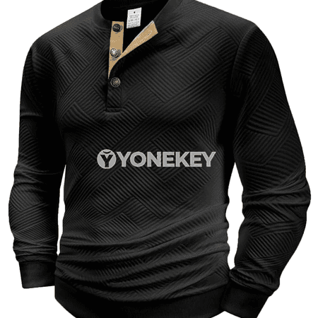 Erkekleriň uzyn ýeňli gündelik henley boýunly pulower futbolkasy