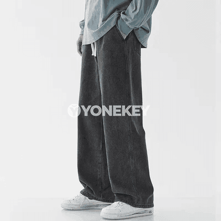 Erkek baggy jeans – giň paçakly, ýeňil gök gündelik balak