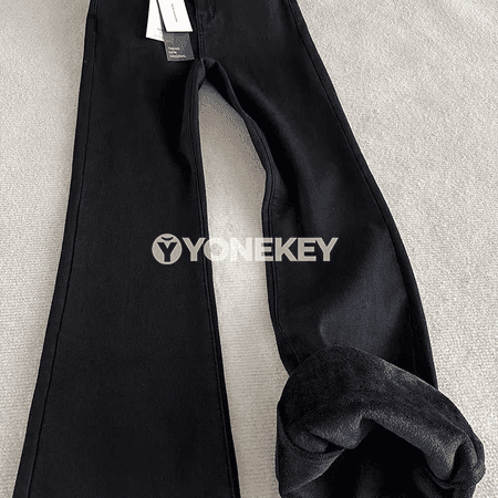 Zenanlar üçin giň kesimli ýyly jeans balaklar, gyşda rahat geýim