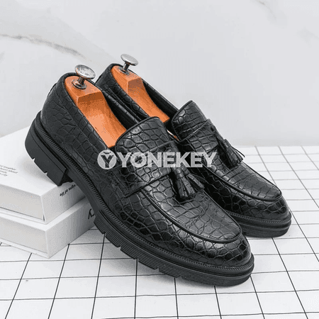 Erkekler üçin klassik deri loafers, slip-on, ofis we gündelik
