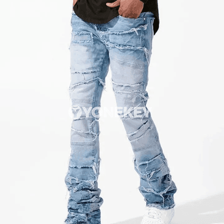Erkekler üçin patchwork könelişen denim jeans , motosikl stili