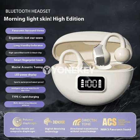 S19 Bluetooth simsiz nauşnikler, LED görkeziji we mikrofonly