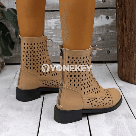 Zenanlar üçin ýazky ýeňil topukly boots, boglanýan rahat model