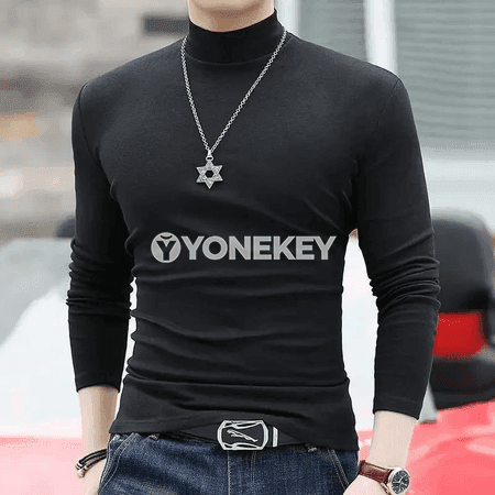 Erkekler üçin ýyly turtleneck futbolka, güýz-gyş, uzyn ýeňli