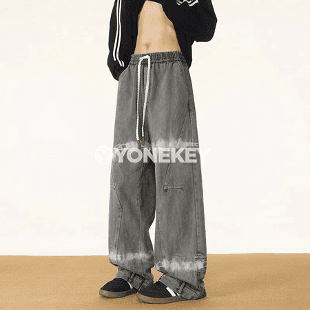 Erkekler üçin American Style pagta jeans, göni giň kesim, rahat balak