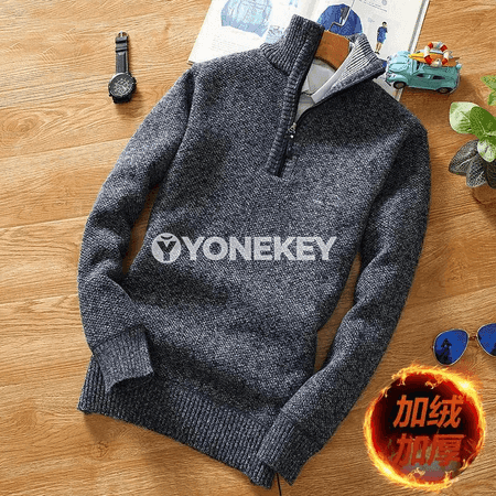 Erkekler üçin ýyly trikotaž switer, zipli, güýz-gyz äheňi