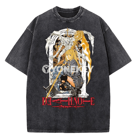 Death Note anime köýnek, uniseks, vintage washed, pagta, şäher stili