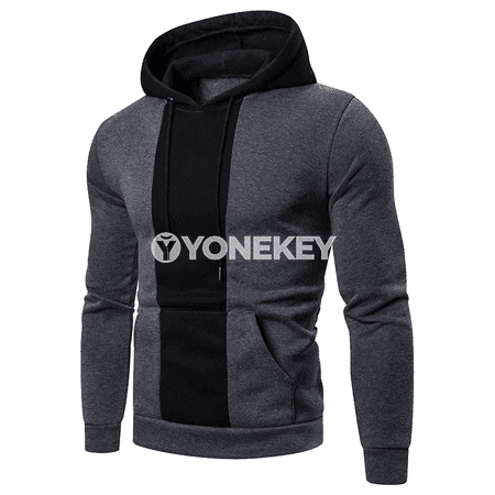 Erkekler üçin patchwork hoodi, ýyly sport stilindäki giň model