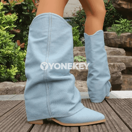 Aýal-gyzlar üçin modern ökjeli ankle ädikler, ýiti burunly, denim görnüş