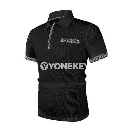Erkekler üçin ýazlyk polos köýnek, gysga ýeňli, nagyşly