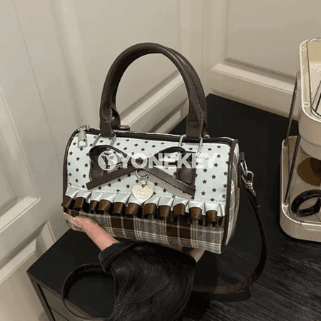 Koreýa stilindäki ýaşyl patchwork zenan sumkasy, giň ramkaly el sumkasy