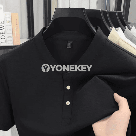 Erkekler üçin ýeňil tomuslyk Henli köýnek, stend boýunly, gysga ýeňli
