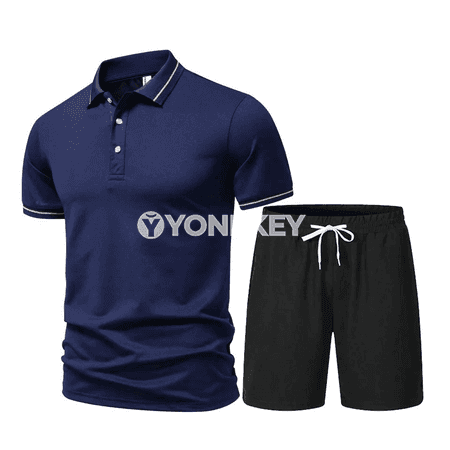Erkekler üçin polo köýnekli we şortikli 2 bölek set